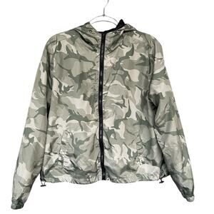 Forever Flower Womens Windbreaker Jacket Large Green Camo Full Zip Lightweight‎